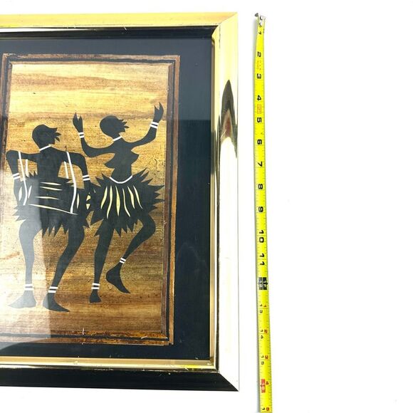 Vintage African Handmade Banana Leaf Tribal Dancing Art Photo in Gold Frame - Picture 9 of 9